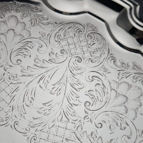 British Vintage Silver Plated Tray Diameter 31cm Queen Anne Boxed